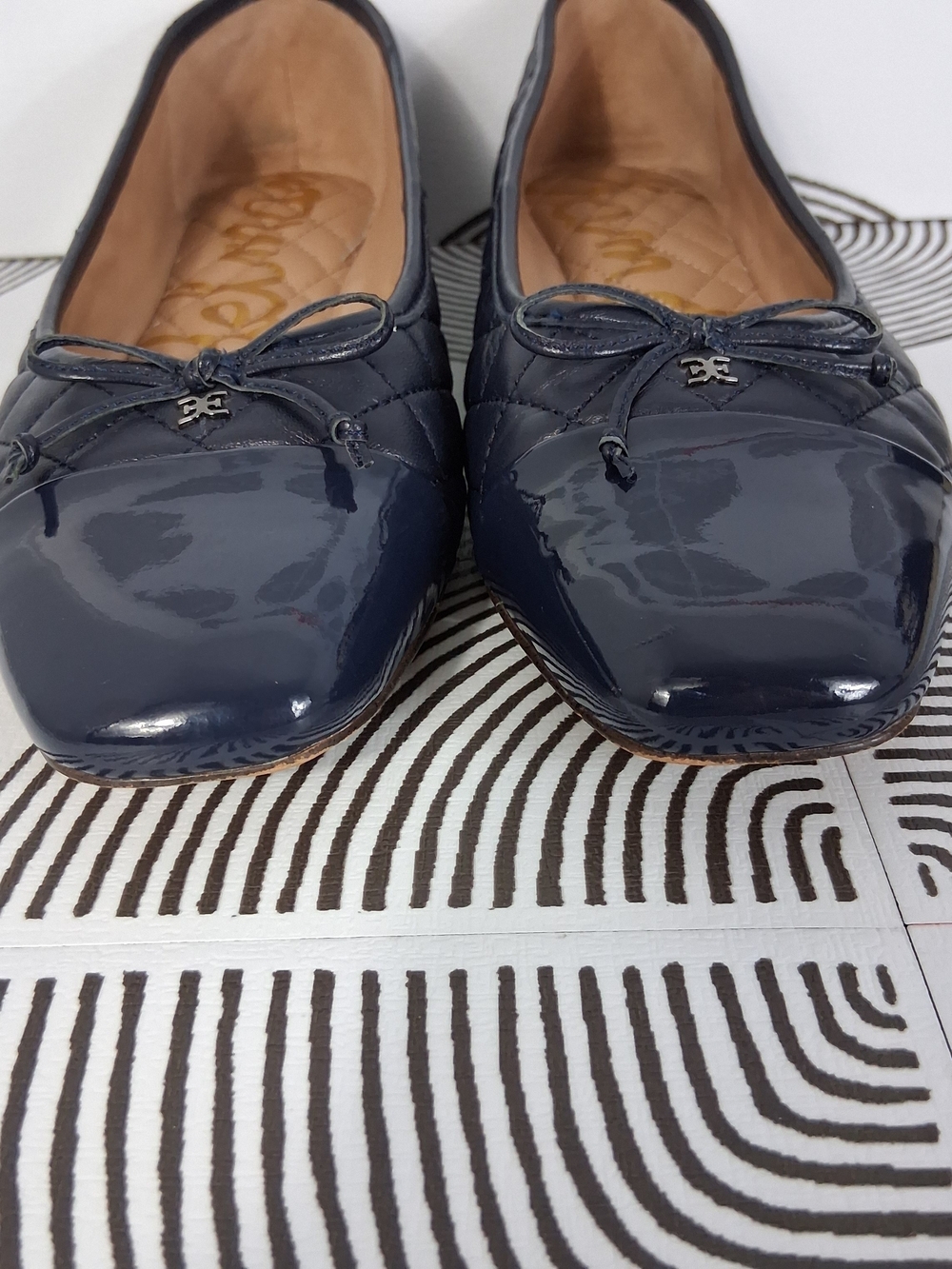 Sam Edelman Marilyn Women's 8 Navy Blue Quilted Cap Toe Leather Ballet Flats - Picture 3 of 14